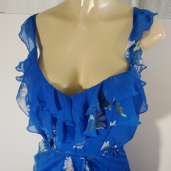 ASOS DESIGN Blue Floral Print Ruffle Maxi Dress Size 12 - Picture 5 of 14